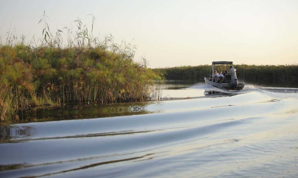 Boating activities at Nxabega are seasonal and water level dependent