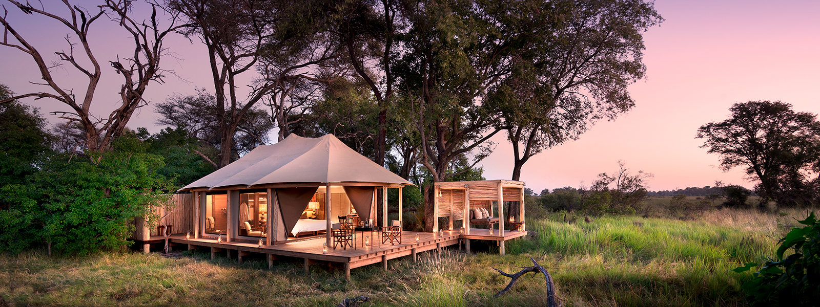 Nine elegant tents at Nxabega boast individual viewing decks and daytime salas
