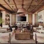 Explorer-style lounge interior at Baines’ Lodge in the Okavango Delta, Botswana.