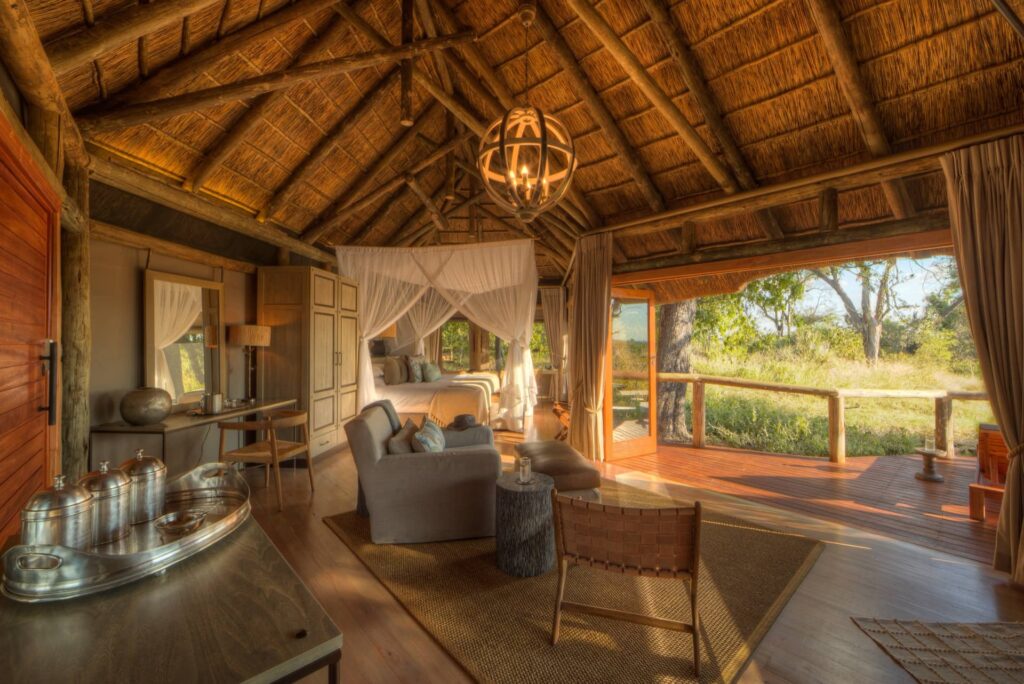 Room decor is delicate and natural at Camp Moremi