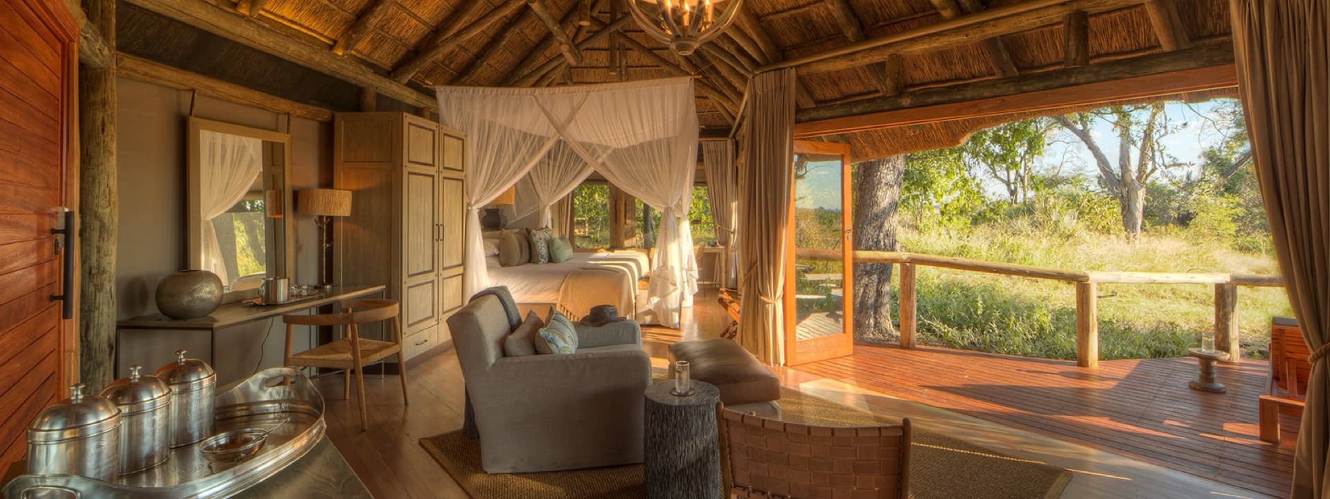 Room decor is delicate and natural at Camp Moremi