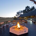 The popular fire pit with view of the wilderness plains at Chitabe