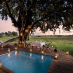 Private dining set up around pool at Duba Plains