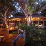 Lantern lit frontal view of Jao Camp in the Delta