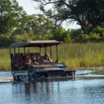 Sturdy safari vehicles cross water channels with ease at Little Vumbura