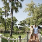 Wooden walkways at Baine's camp interconnect guest suites with main areas