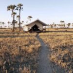 Exterior of guest tent at San Camp from a distance