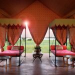 Swing beds in the main mess tent at Jack's Camp