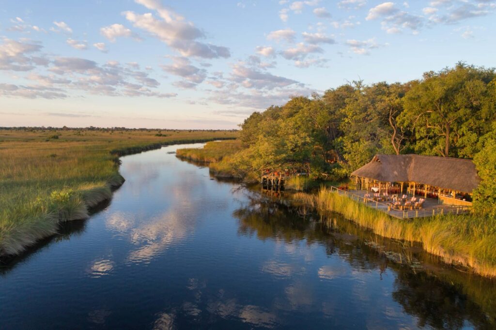 Aerial view of Camp Xakanaxa on the Khwai River Bank