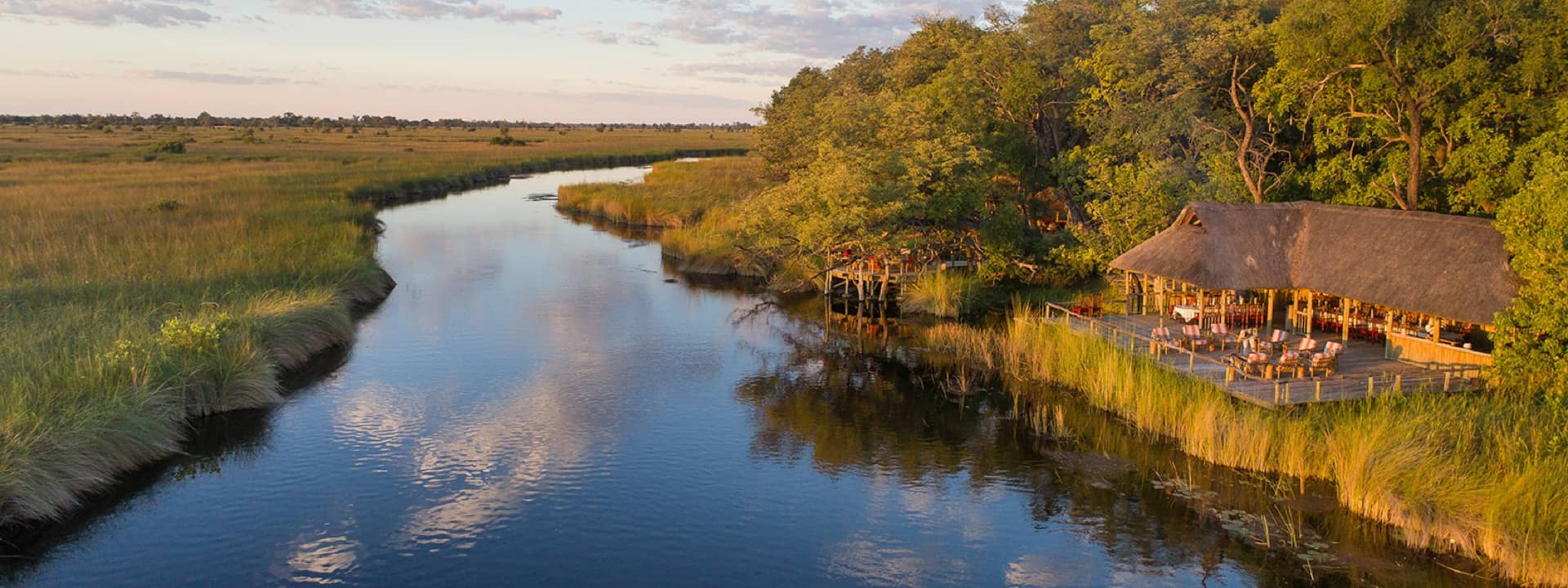 Aerial view of Camp Xakanaxa on the Khwai River Bank