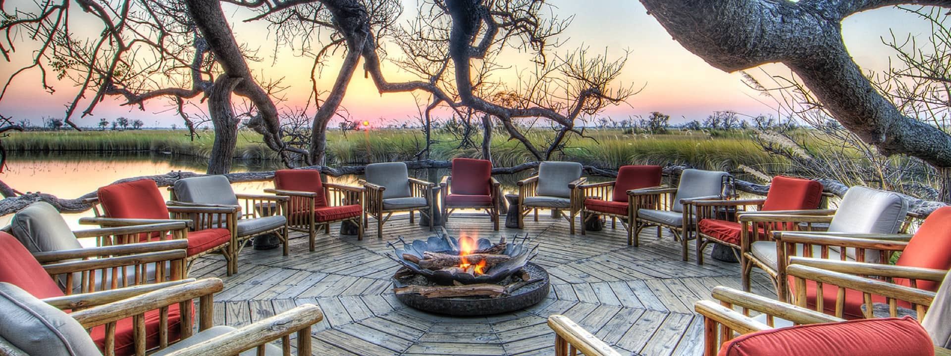 Camp Xakanaxa fire deck over river