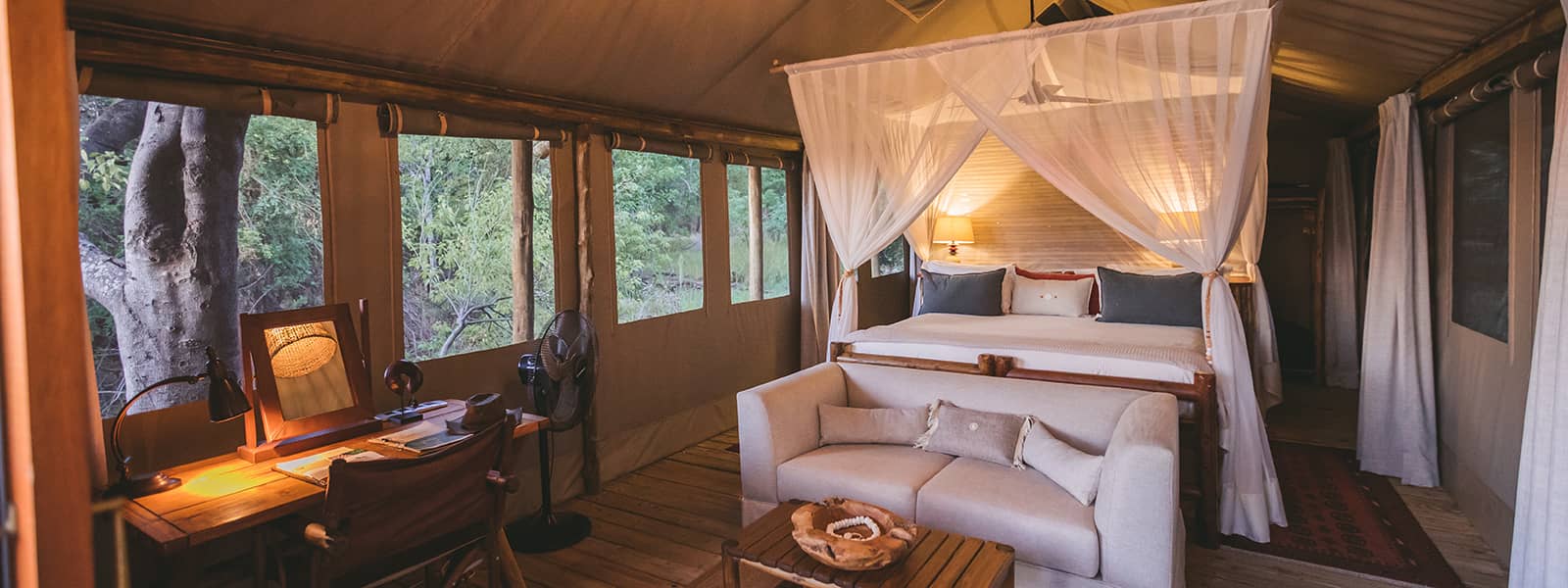 Interior decor of guest suite at Camp Xakanaka