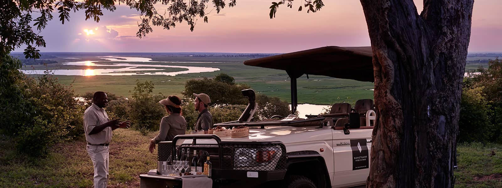 Idyllic sundowner spot on game drive from Chobe Chilwero