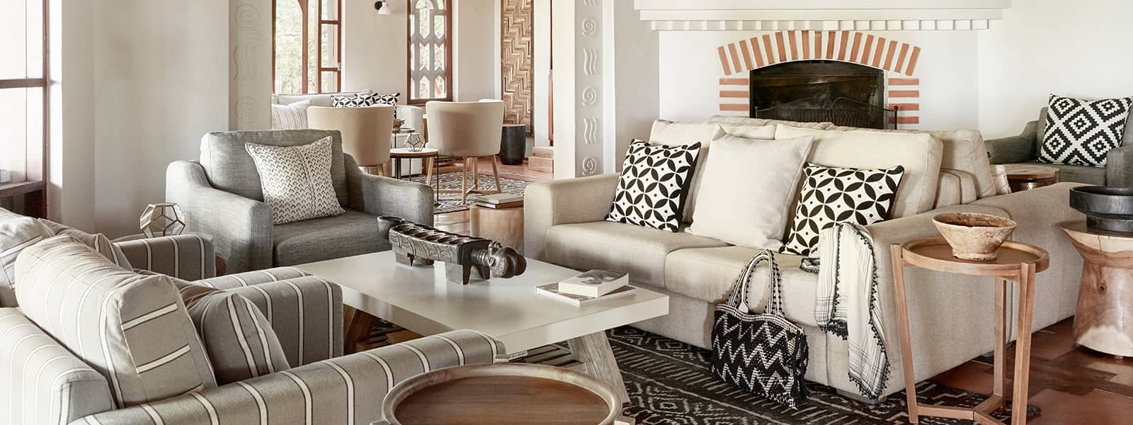 Chobe Chilwero's main lounge area has an outdoor viewing veranda