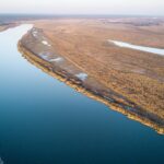 Aerial view of a smooth Chobe River