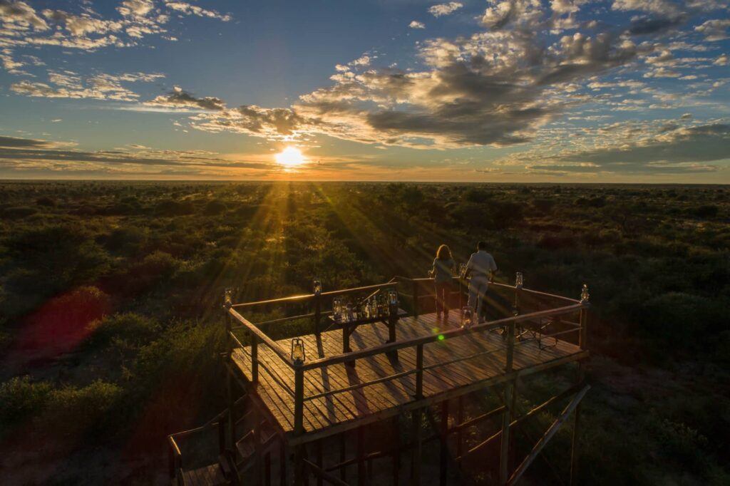 The ideally located viewing deck platform at Dinaka Camp