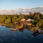 Aerial view of Duma Tau camp overlooking the Osprey lagoon