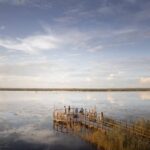 The iconic floating fire pit pontoon at Duma Tau