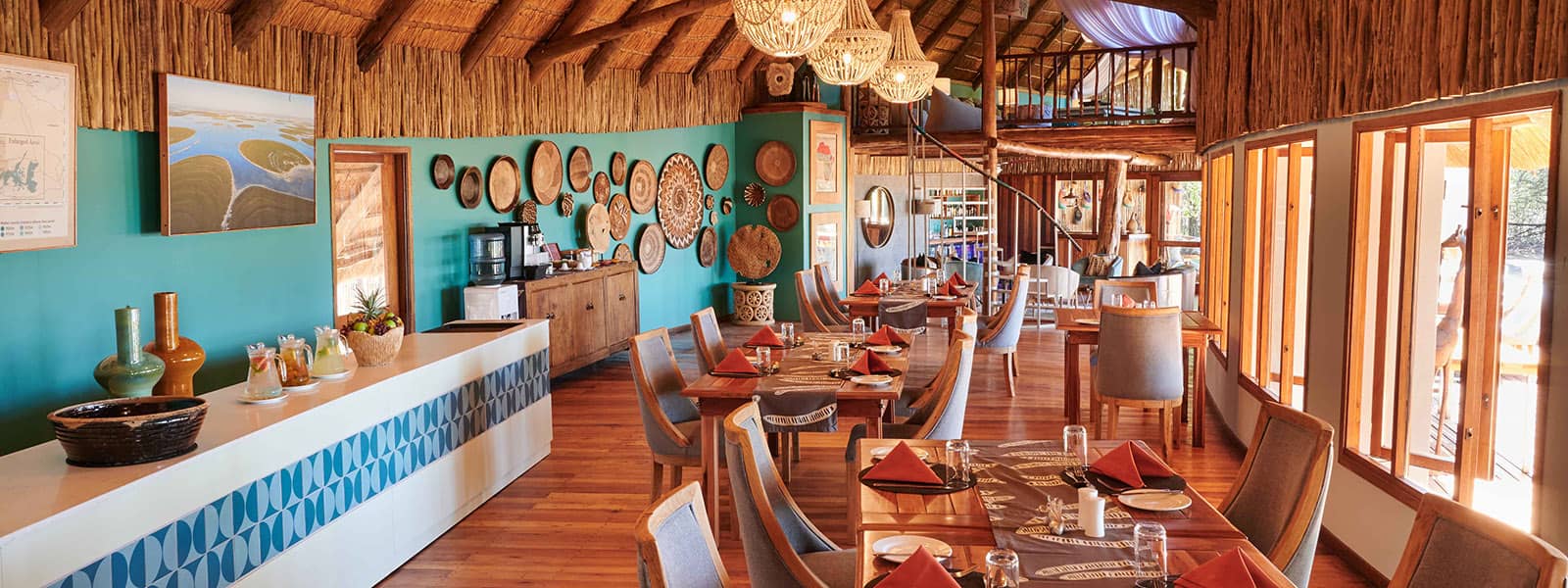 The colourful dinning area at Leroo la Tau