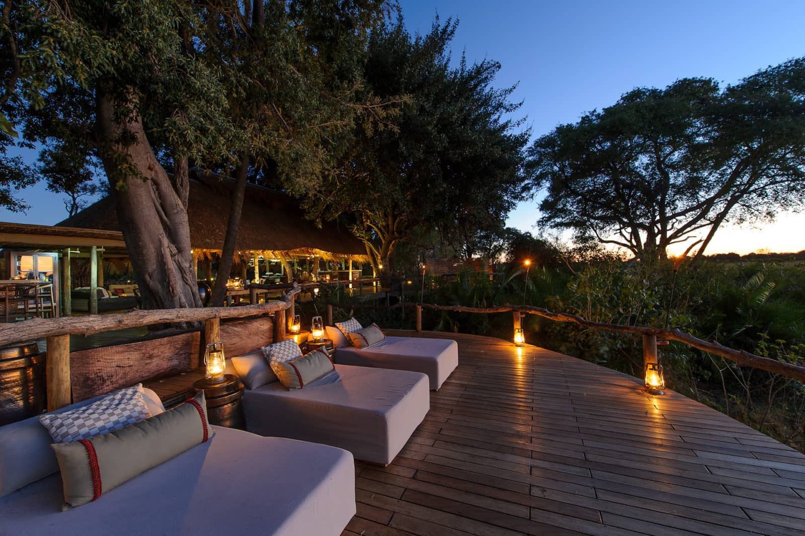Sun loungers on the main deck at Little Mombo