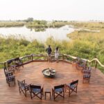 The main deck at Shinde where guests gather around the fire at night