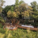 The main dining area at Shinde Camp seen from the air.