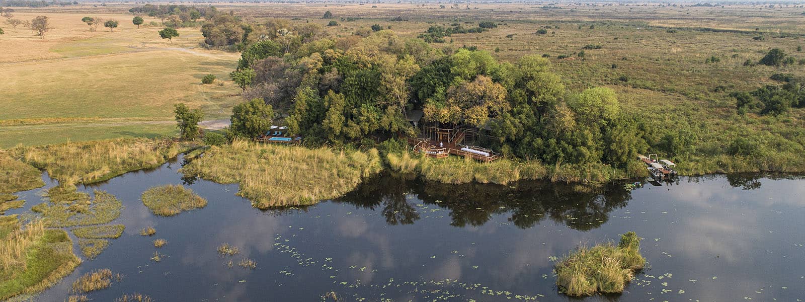 aerial view of Shinde Camp in the Okavango Delta