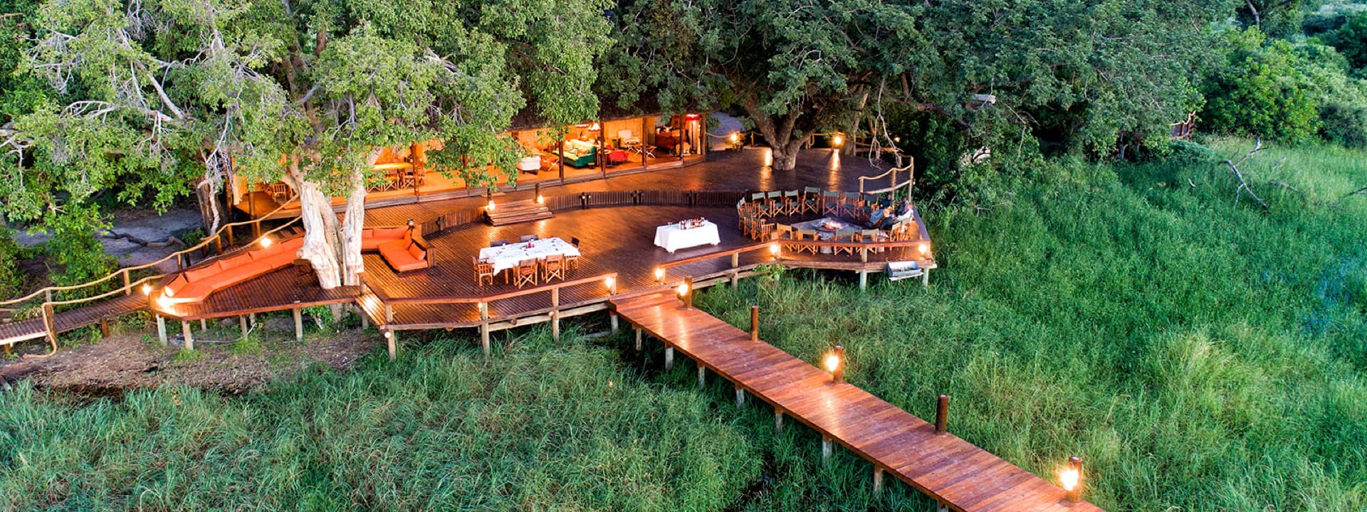 The visually striking Mapula Lodge lies on the game rick Mapula Reserve in the Northern section of the Okavango Delta