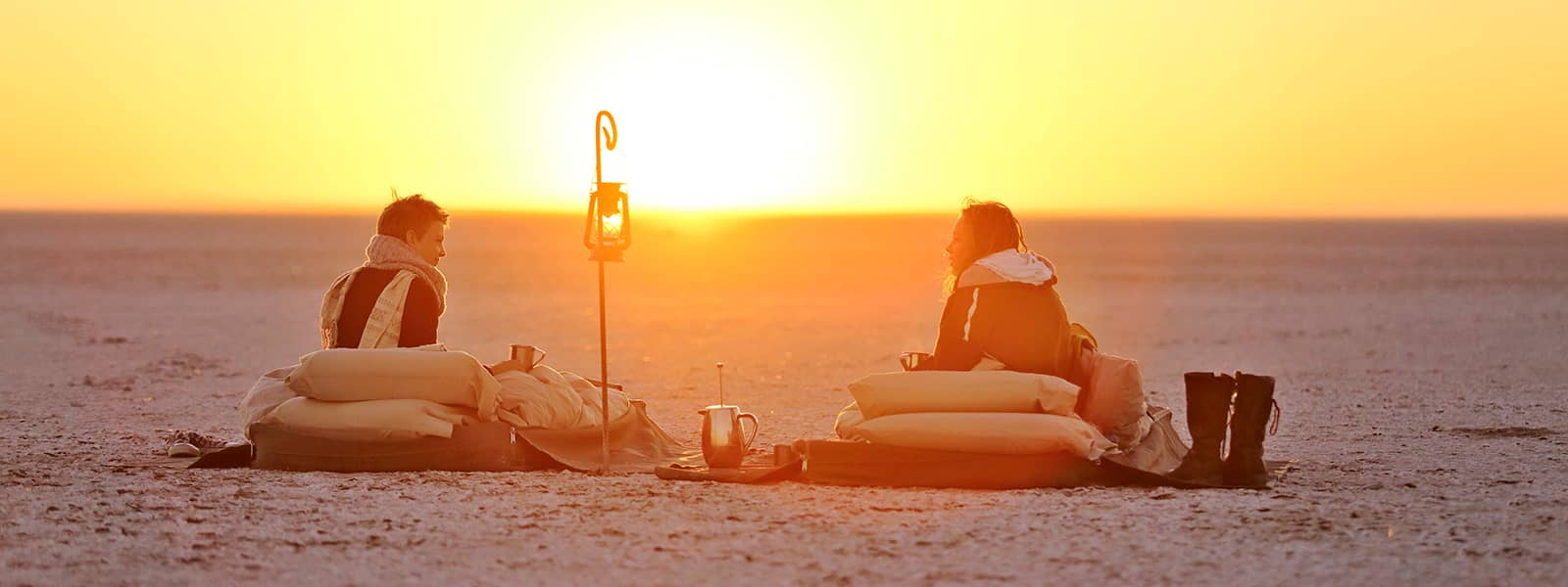 Sunrise after salt pans sleep out at Meno a Kwena
