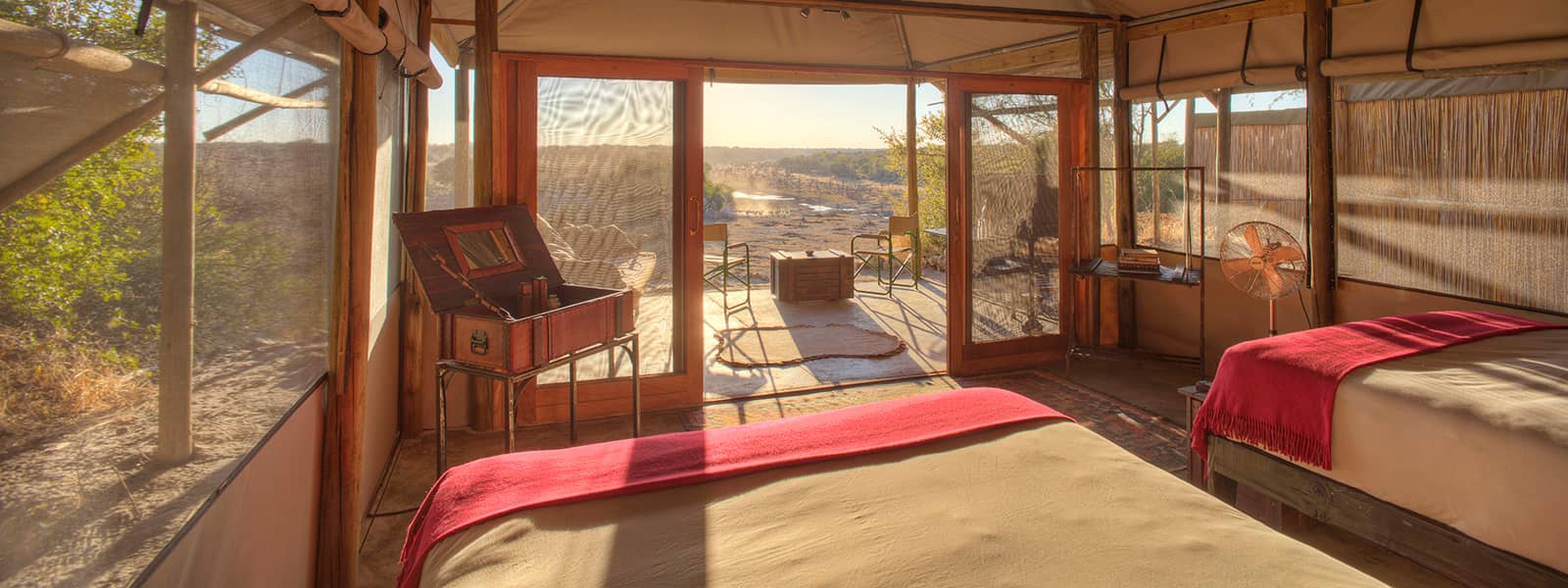 Views over the Boteti River from guests tents at Meno a Kwena