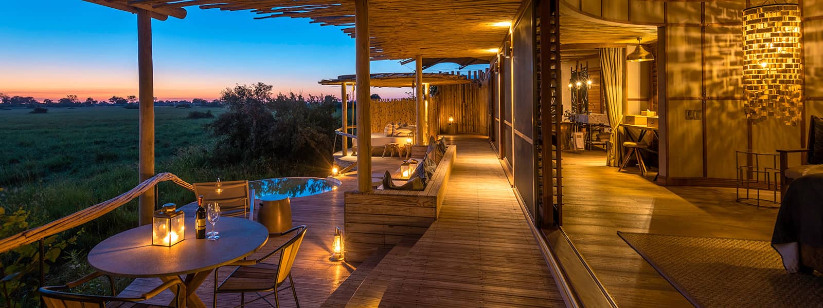 The extensive private viewing deck area of a guest suite at Mombo