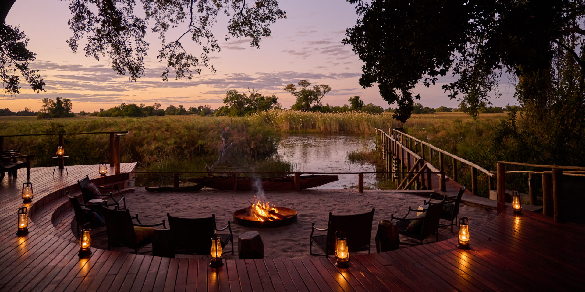 Nxamaseri Island Lodge fire at dusk