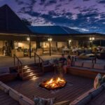 The attractive sunken fire pit at Old Drift Lodge