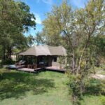 Luxury tent exterior with private plunge pool at Old Drift Lodge