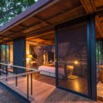 View of room interior from private viewing deck at Qorokwe Camp