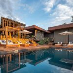 The modern designed pool and deck area at Qorokwe Camp