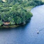 Aerial view of Xugana Island Lodge and permanent Xugana Lagoon