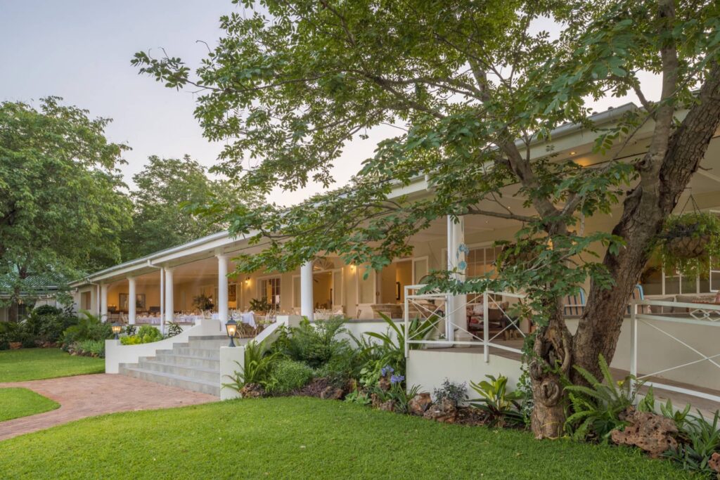 Meals at Batonka can be enjoyed on the patio overlooking the gardens