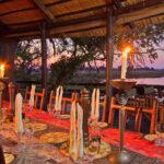 The dining area in the early evening at Delta Camp
