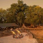 Kiri camp glowing in the light of the sunset