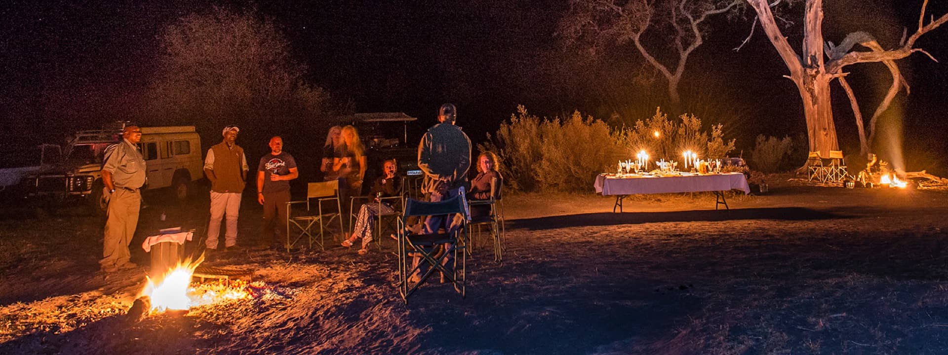 Dinner and drinks around the fire with Okavango Horse Safaris at Kujana Camp