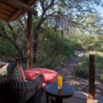 Mashatu tented Camp guest tent with bushveld view from private deck