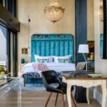 The stylish bedroom at the Silo Hotel