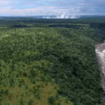 Views of the Victoria Falls spray in the distance from The Wallow