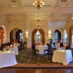 The stately dining room at Victoria Falls hotel offers gourmet meals