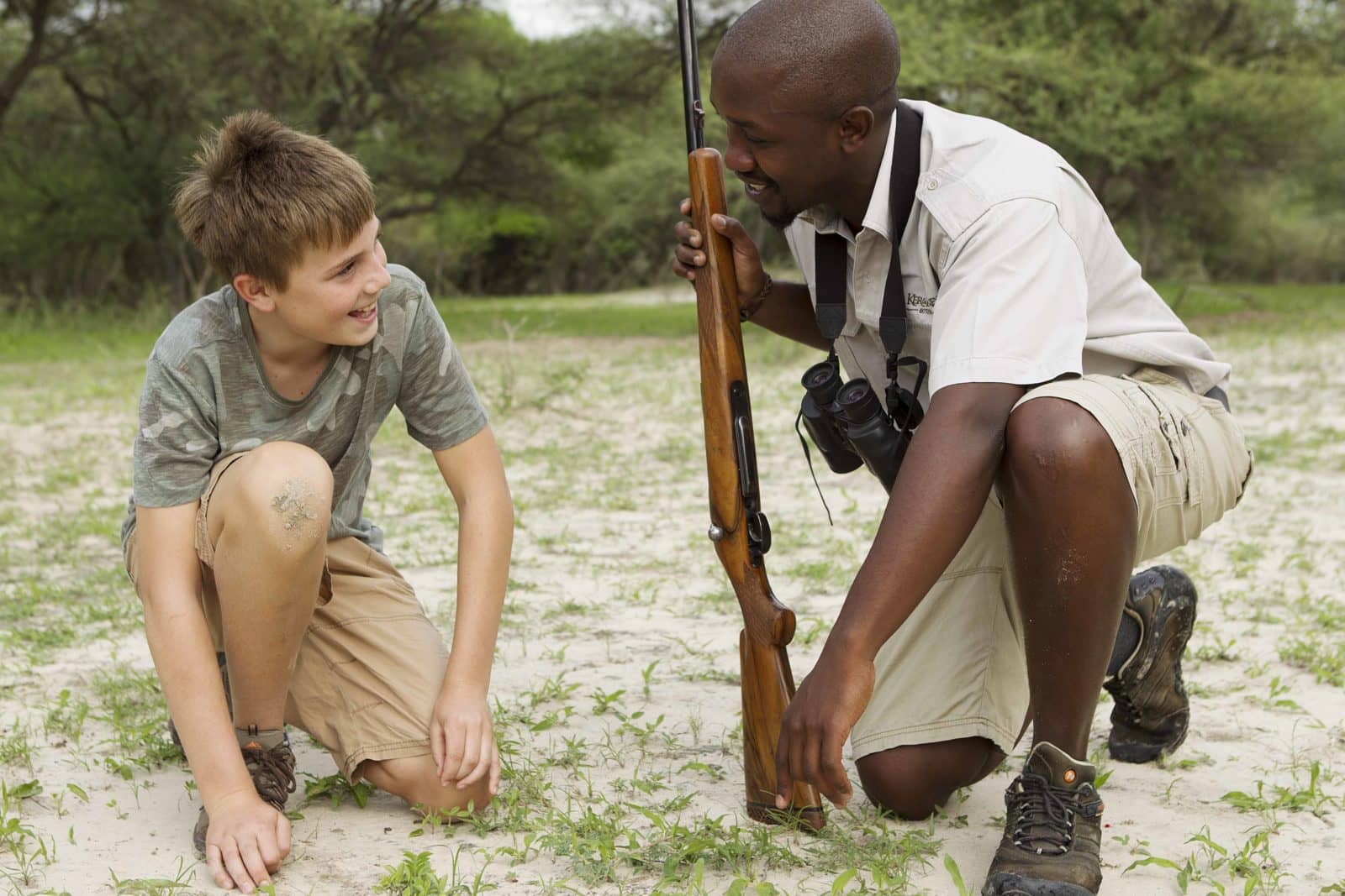 Young guest in training on a bushwalk with guide