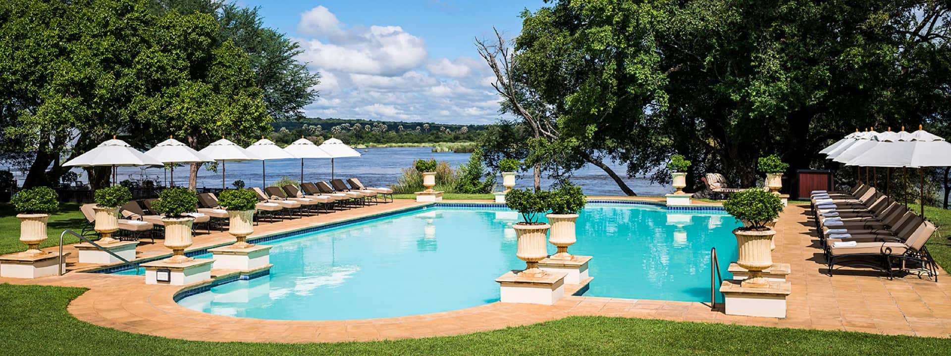 The swimming pool at Royal Livingstone Hotel