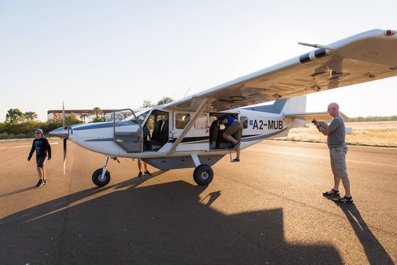 Guests board the charter flight with Bushways safari for a scenic flight over the Delta