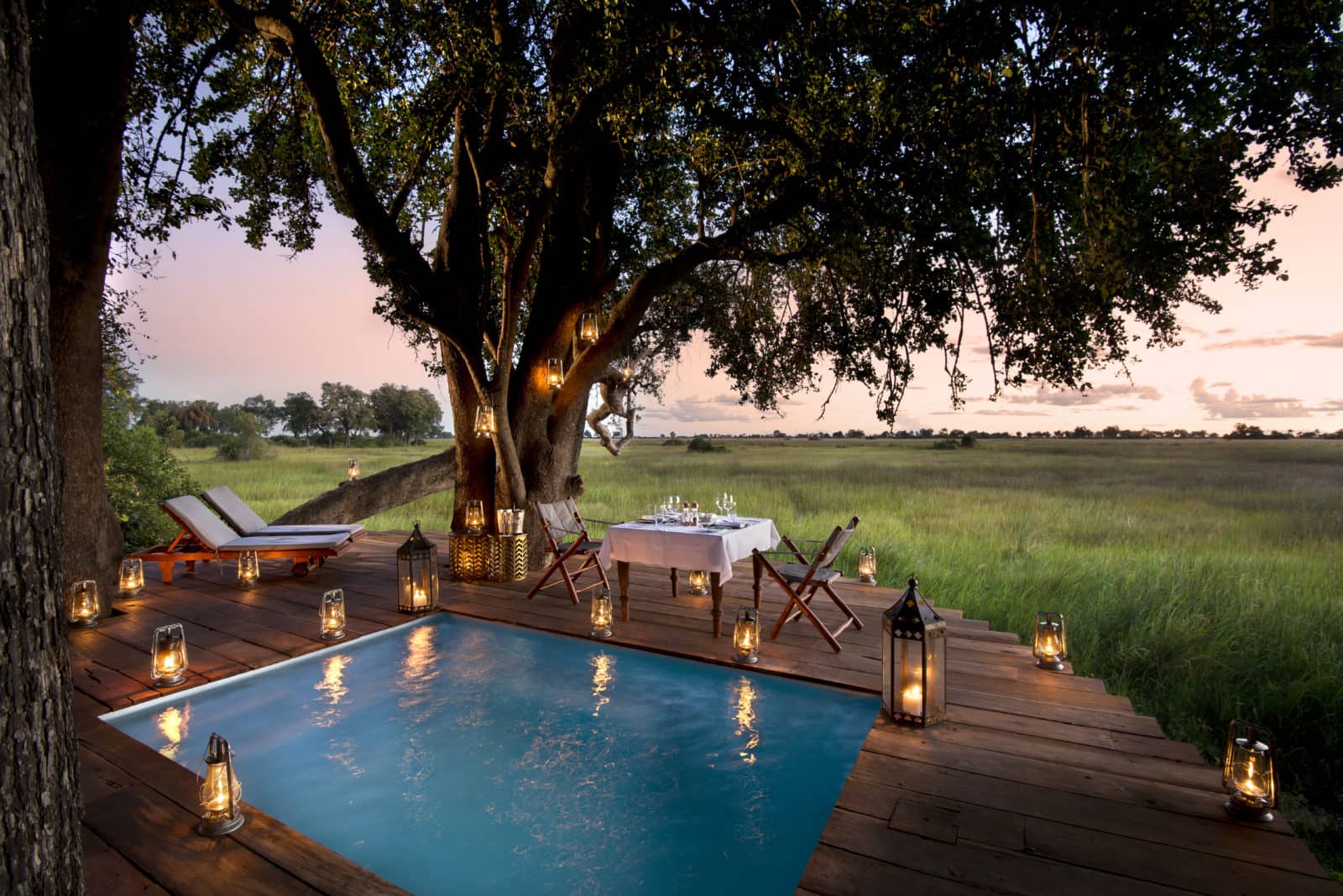 Private dinner served at the poolside at Duba Plains
