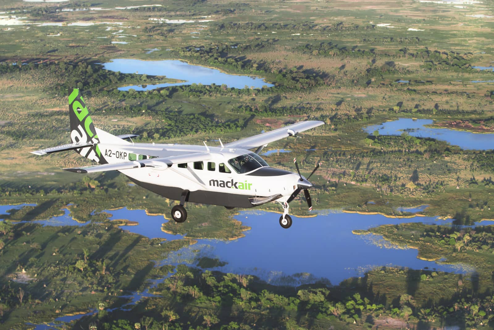Light aircraft flight over Botswana's scenic Okavango Delta
